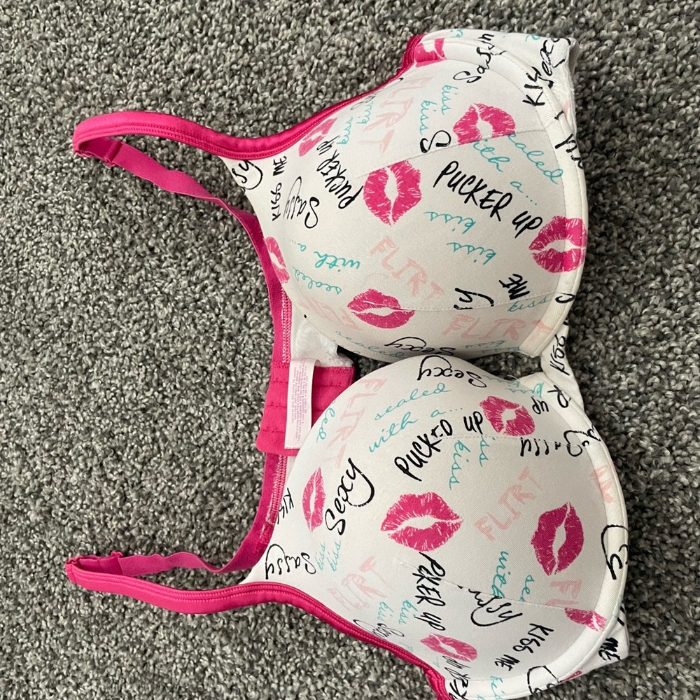 Pink and White Graphic Bra